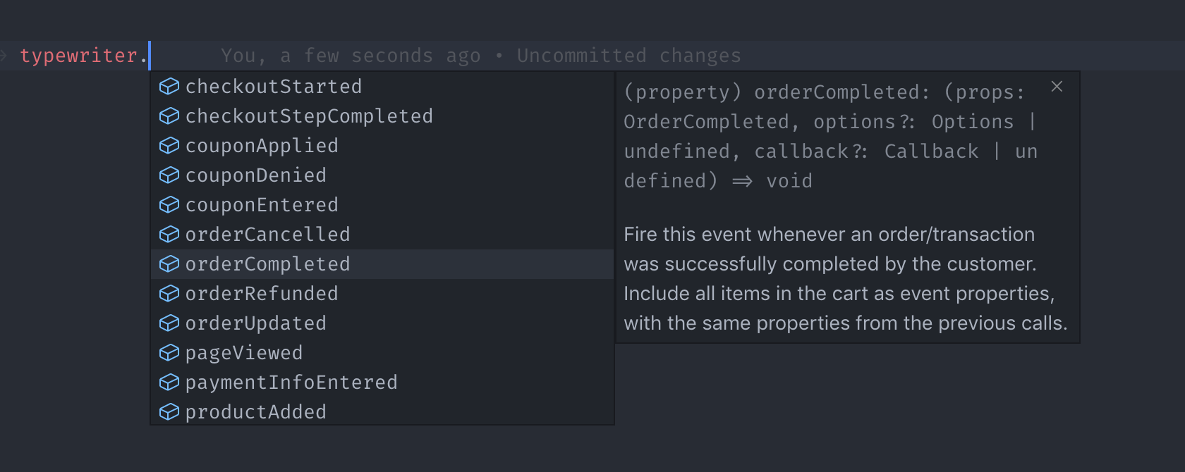 Event name intelli-sense